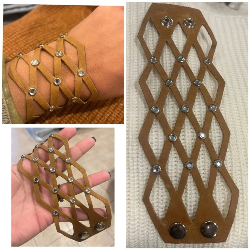 Brown Lattice Leather Cuff Bracelet